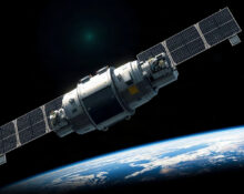 Artist's rendering of Starcloud's orbital data center satellite in low Earth orbit with Earth in the background.