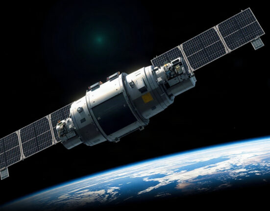 Artist's rendering of Starcloud's orbital data center satellite in low Earth orbit with Earth in the background.