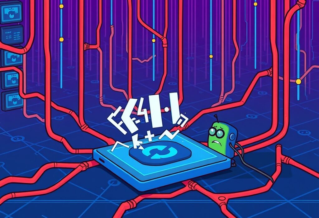 A cartoon illustration showing a digital network paused, representing the recent Starknet outage and its impact on the blockchain.