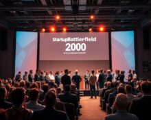 Startup Battlefield 200 stage at Bitcoin World Disrupt with founders pitching to investors