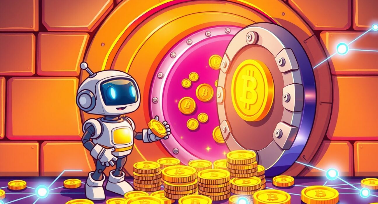 A vibrant cartoon illustrating the launch of a revolutionary tokenized liquidity fund merging traditional finance with blockchain technology.