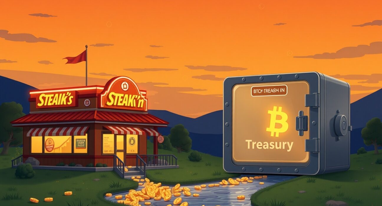 Steak 'n Shake's strategic Bitcoin investment as a digital treasury asset, illustrated in Ghibli style.