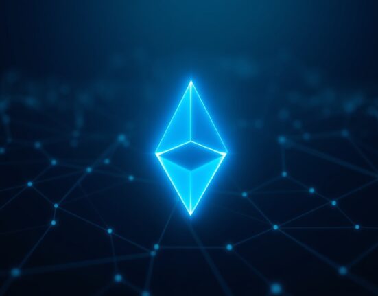 Stellar (XLM) symbol on a digital network background representing blockchain and decentralized finance.