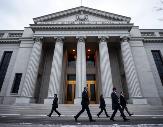 Exterior of the Federal Reserve Board building in Washington, D.C., where Stephen Miran is set to resign.