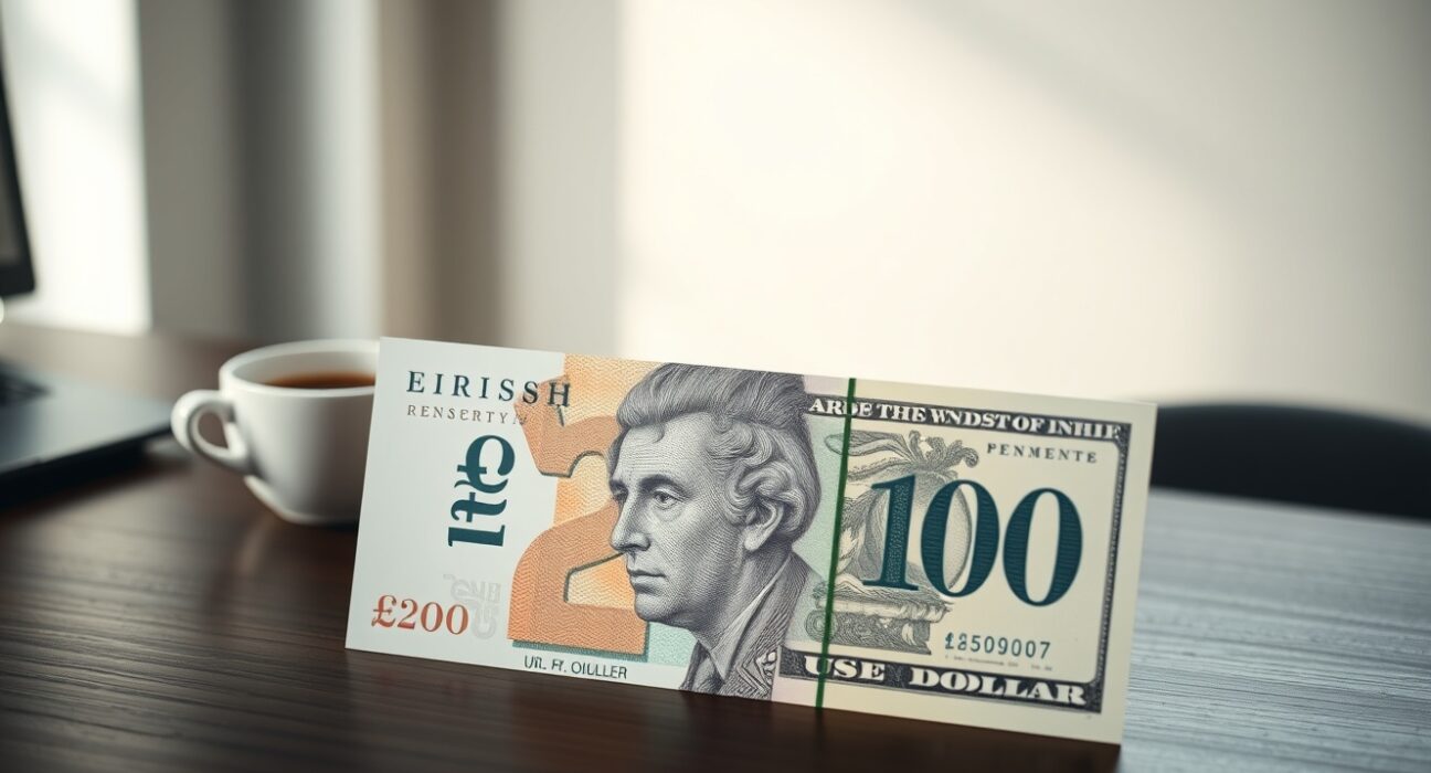 British pound and U.S. dollar banknotes on a desk representing forex trading ahead of jobs data