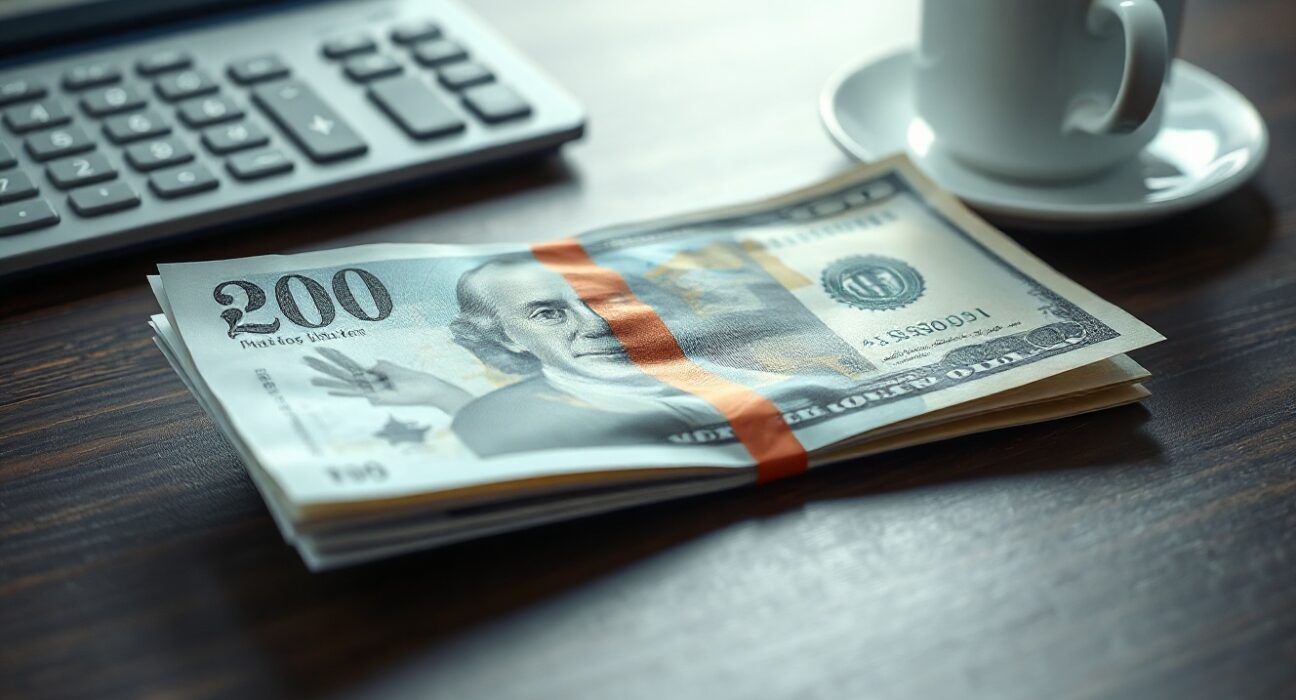 British pound and US dollar banknotes on a desk, representing GBP/USD forex trading.
