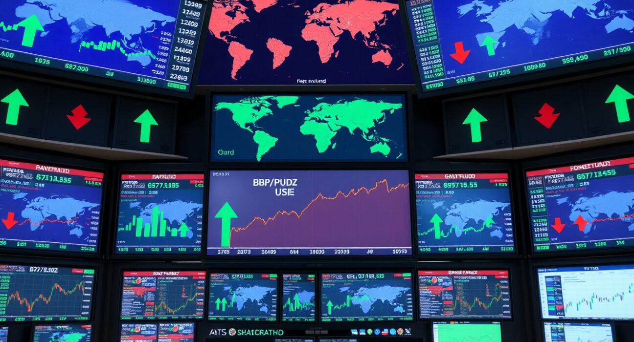 Forex trading screens show GBP/USD rising as dollar falls on Iran-Hormuz deal hopes