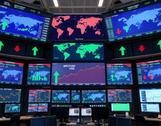 Forex trading screens show GBP/USD rising as dollar falls on Iran-Hormuz deal hopes