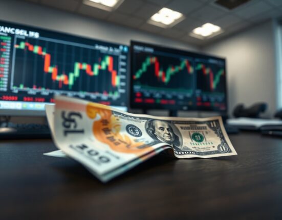 British pound and US dollar banknotes on a desk, representing currency market movements