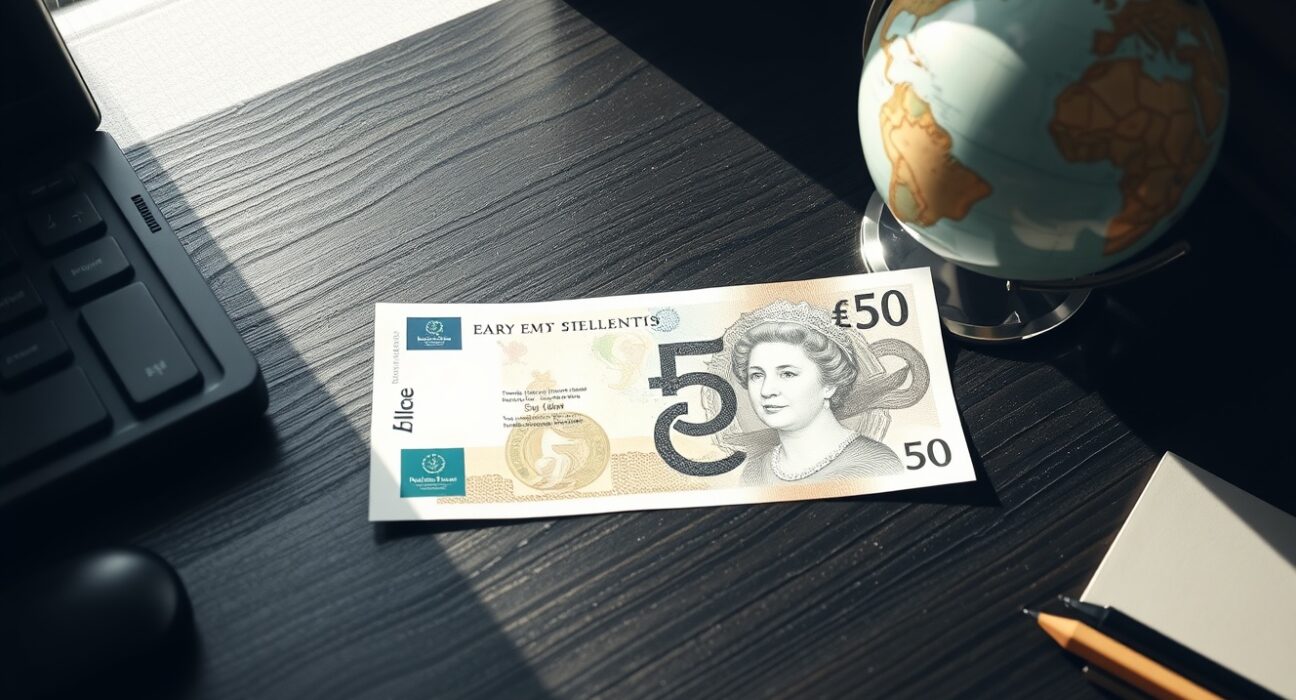 British pound banknote on desk with globe representing forex and geopolitical factors