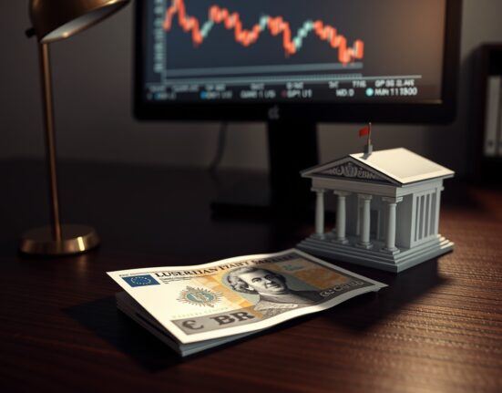 Sterling Today: Pound banknote with ECB model and falling GBP/USD chart reflecting eurozone PMI contraction impact