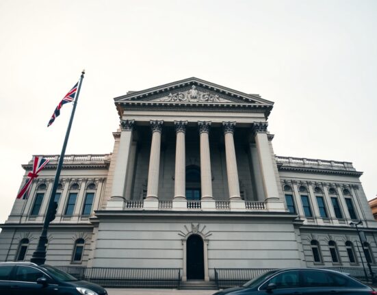Bank of England building in London on an overcast day, representing Sterling today and the BoE's active hold policy with hawkish risks.