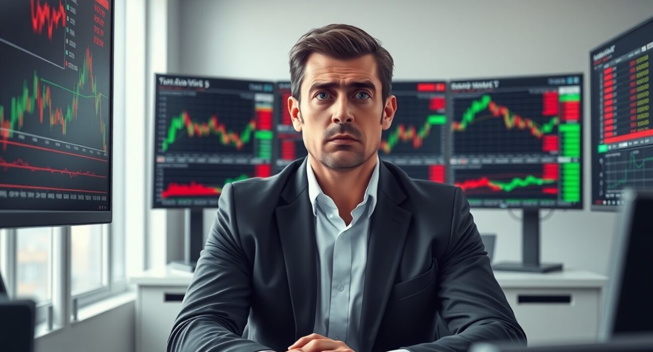 Financial analyst monitoring stock market and Bitcoin price charts for potential crash indicators