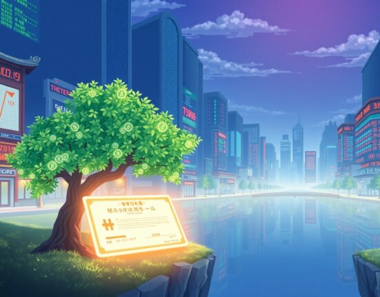 Conceptual illustration of stock tokenization as a solution for market stability, merging traditional finance with blockchain technology.