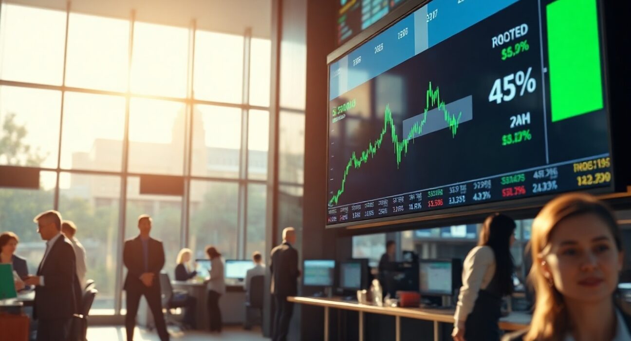 Stock market screens showing upward trends as investor confidence returns
