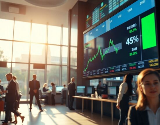 Stock market screens showing upward trends as investor confidence returns