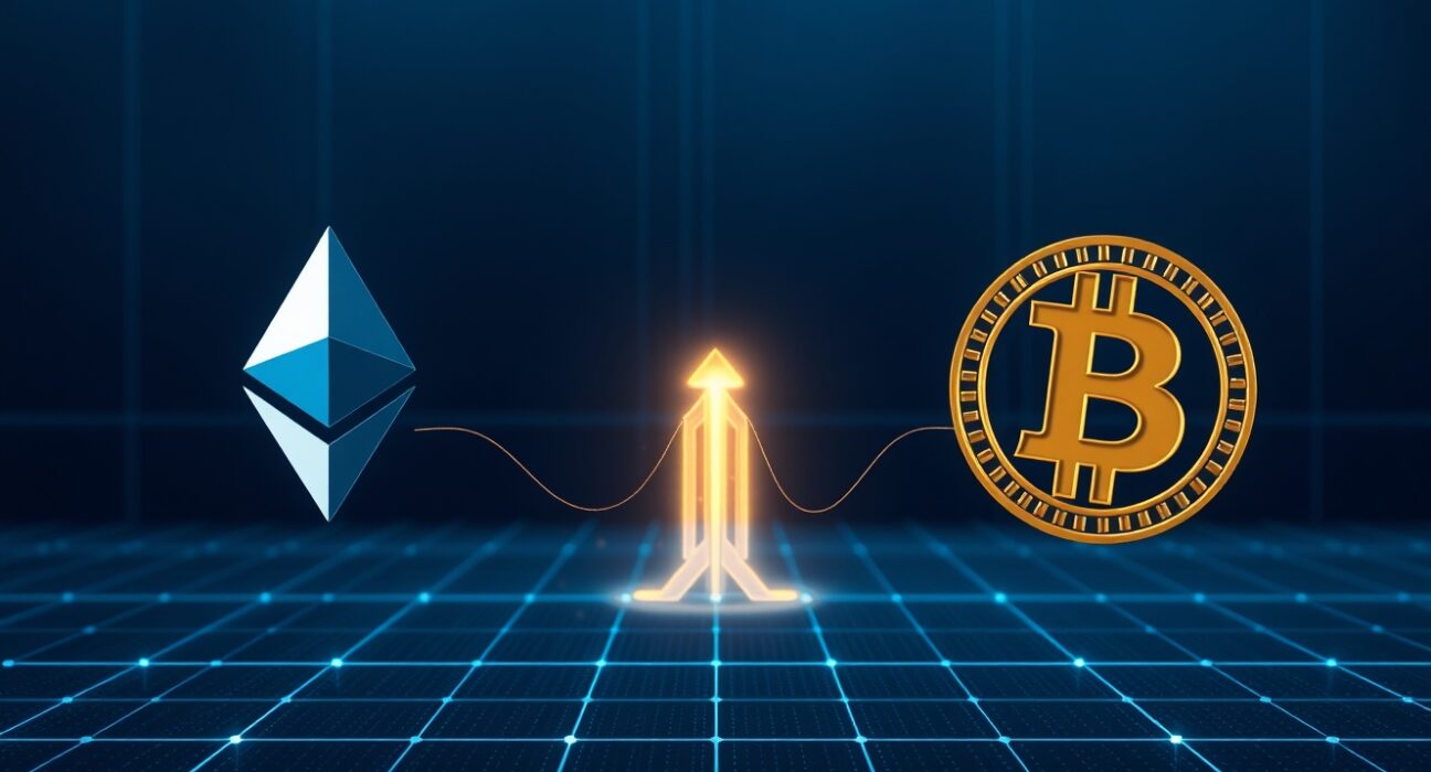 Digital visualization of stolen KelpDAO funds crossing from Ethereum to Bitcoin blockchain networks