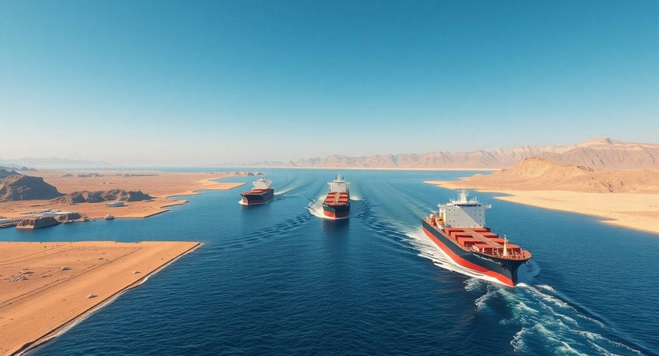Oil tankers navigating the strategic Strait of Hormuz shipping lane under new joint management proposal.