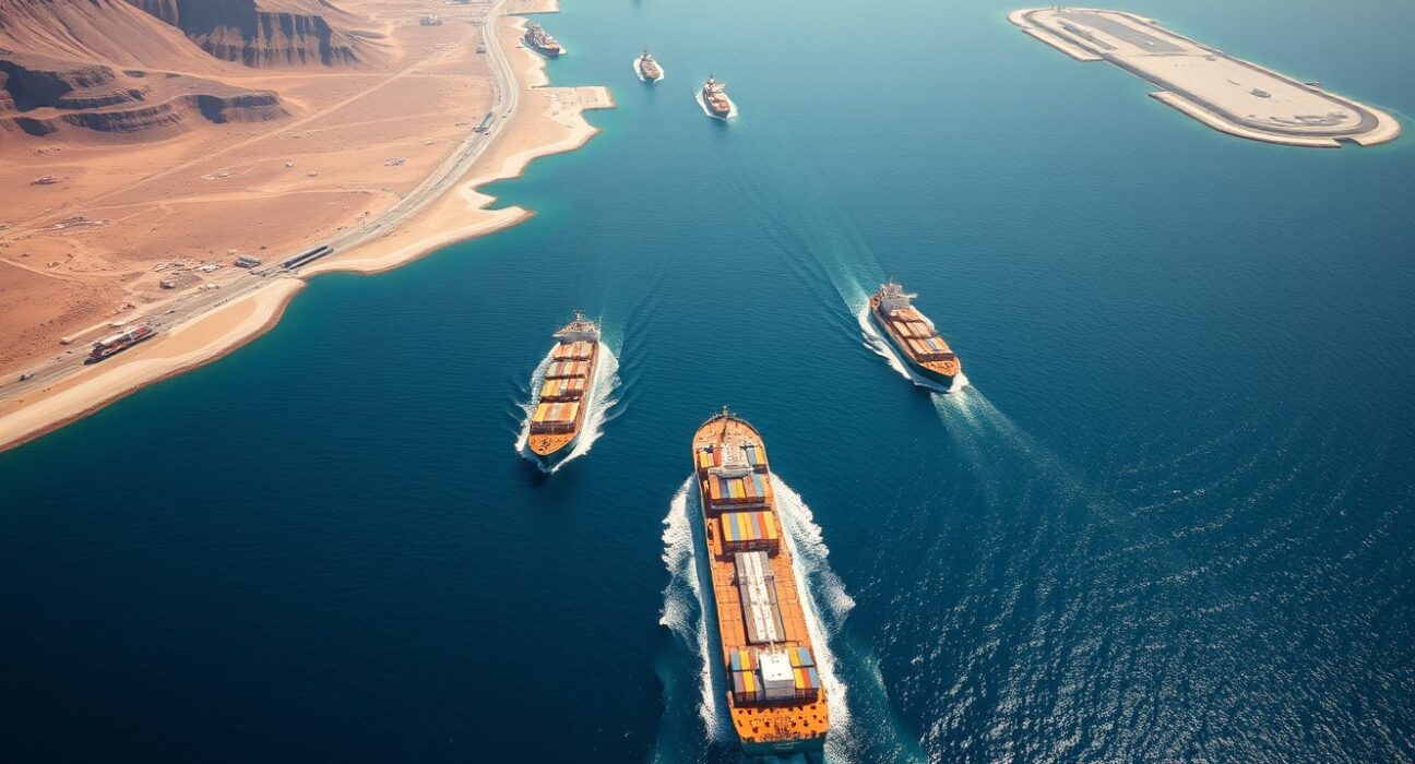 Oil tankers navigating the Strait of Hormuz after Iran's opening of the critical shipping lane.