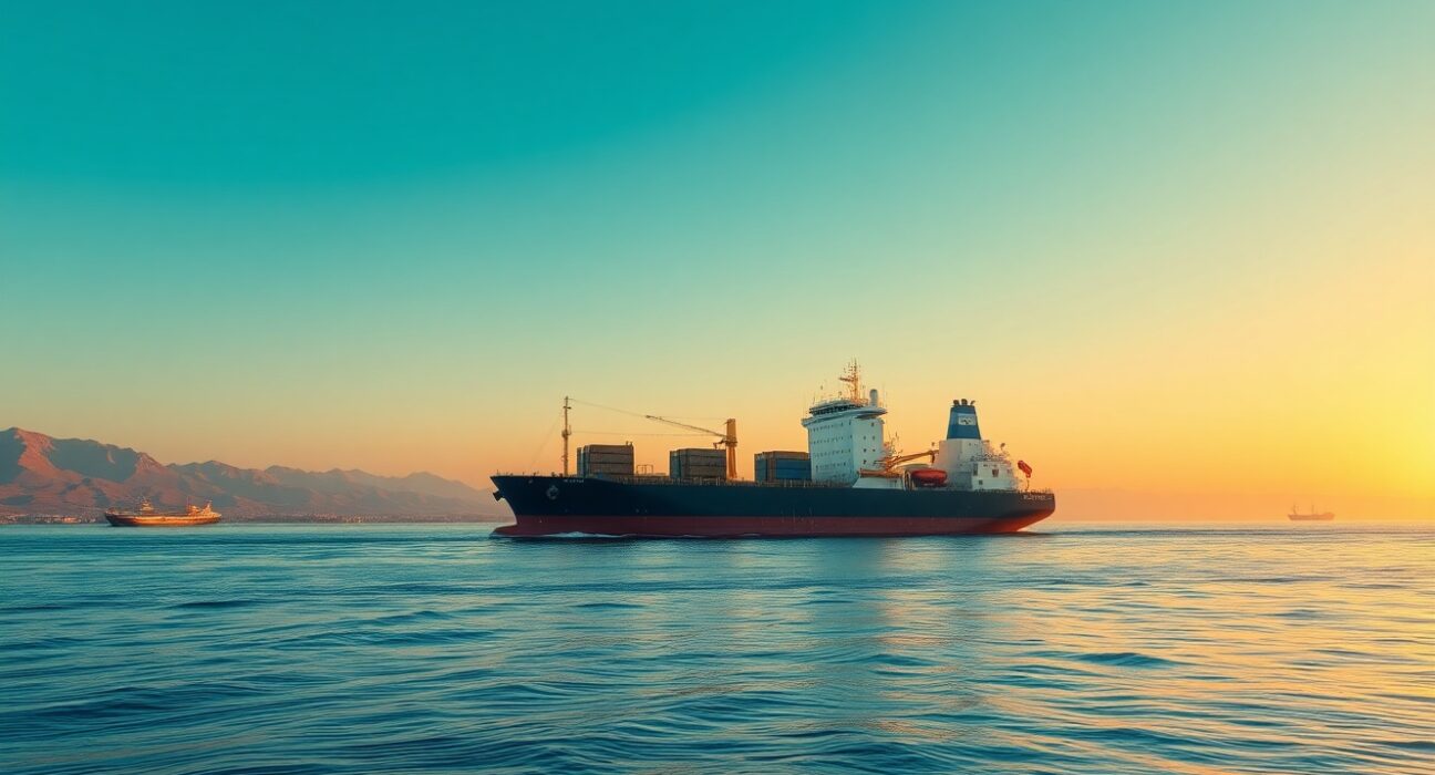 Large oil tanker navigating the Strait of Hormuz, symbolizing the safe passage talks between Iran and Oman