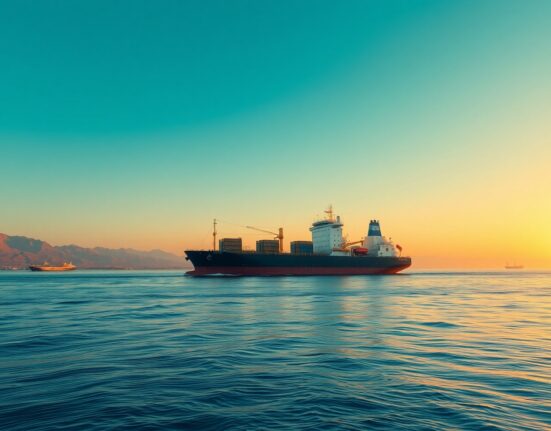 Large oil tanker navigating the Strait of Hormuz, symbolizing the safe passage talks between Iran and Oman