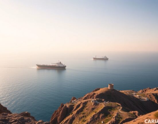 Strait of Hormuz security: Cargo ships and oil tankers navigate the strategic waterway near Iran's coastline.