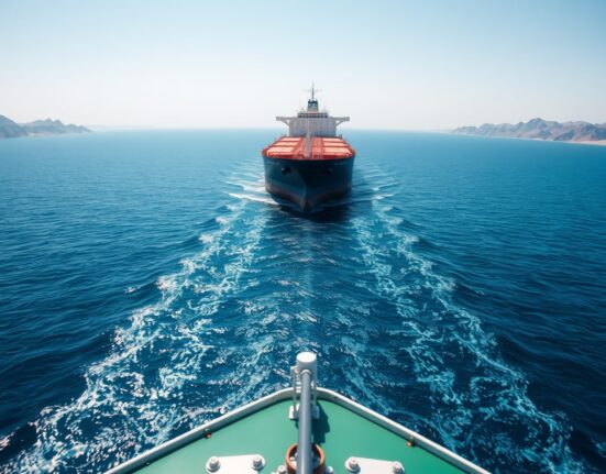 Oil tanker transiting the Strait of Hormuz, signaling resumed maritime trade in a key global chokepoint.