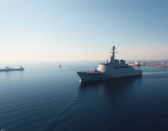 Iranian naval vessel patrolling the Strait of Hormuz, a critical maritime chokepoint under Iran's control.