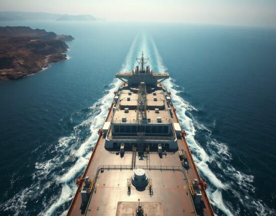 Oil tanker navigating the Strait of Hormuz, a key chokepoint for global oil shipments