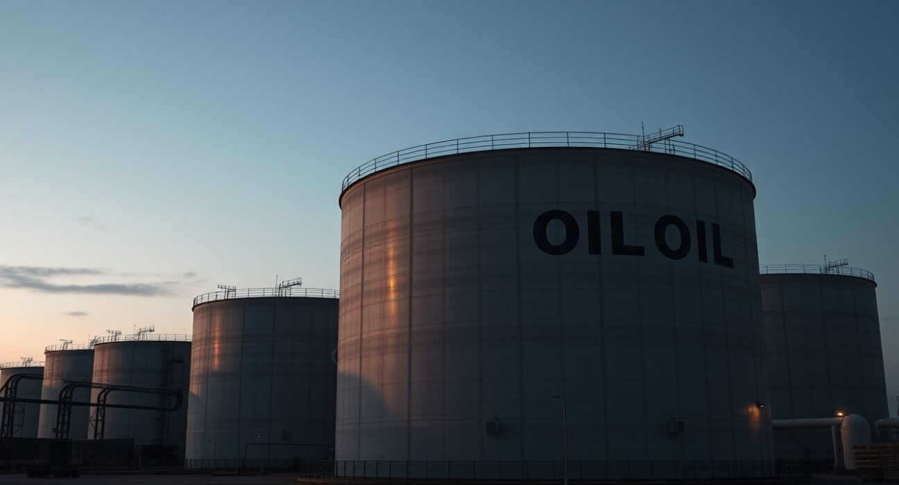 Massive crude oil storage tanks at a U.S. Strategic Petroleum Reserve site following a major 172-million-barrel release.