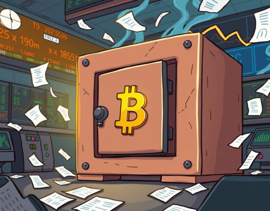 Secure vault protecting Bitcoin holdings during stock market volatility.