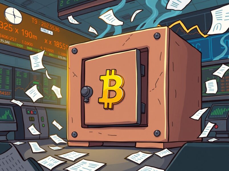Secure vault protecting Bitcoin holdings during stock market volatility.