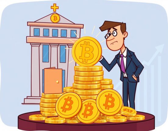 A cartoon showing a company making a significant Strategy BTC purchase, symbolizing growing digital asset accumulation.