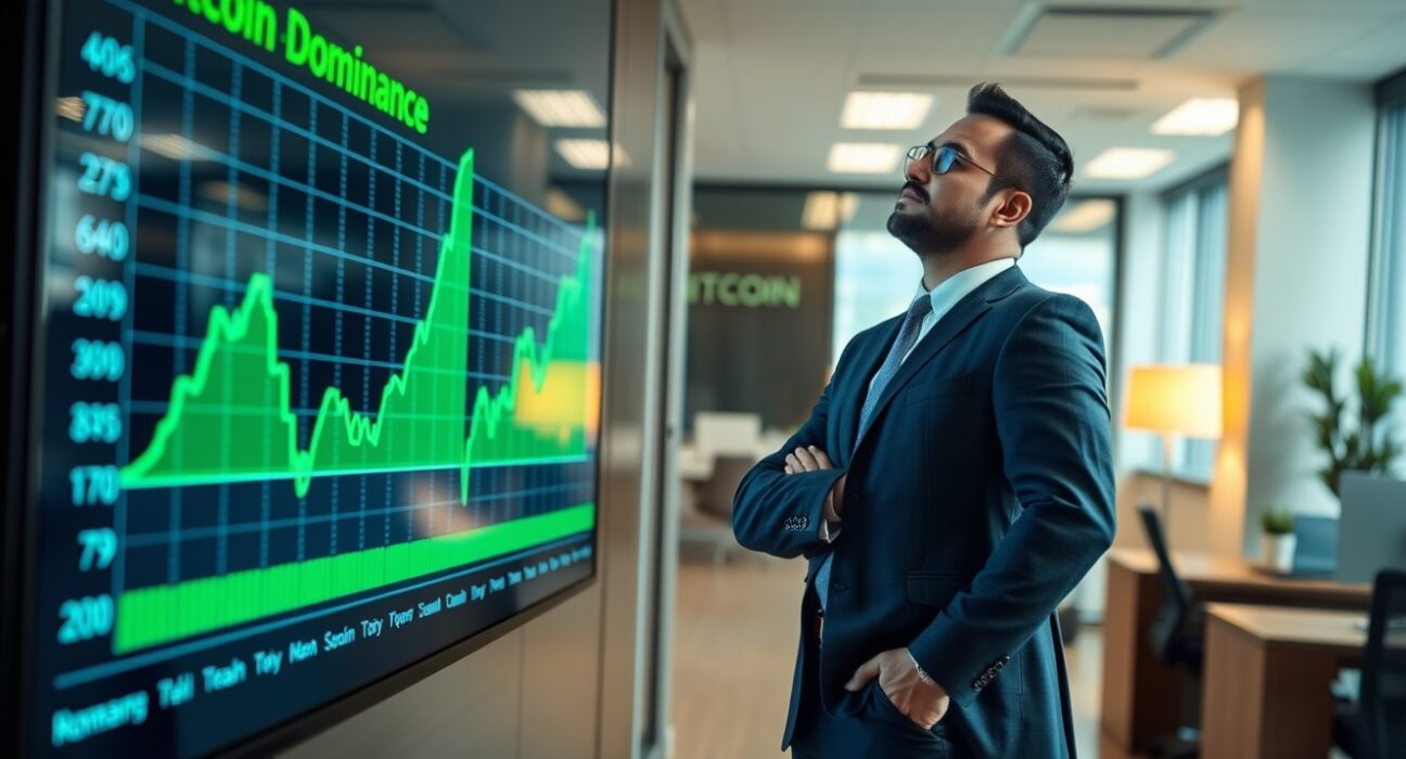 Strategy CEO Phong Le in office looking at Bitcoin dominance chart