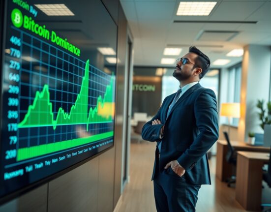 Strategy CEO Phong Le in office looking at Bitcoin dominance chart