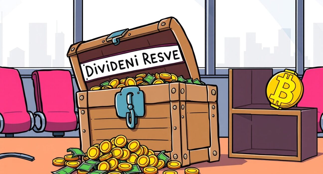 A vibrant cartoon of a growing dividend reserve treasure chest, symbolizing strategic financial planning for investors.