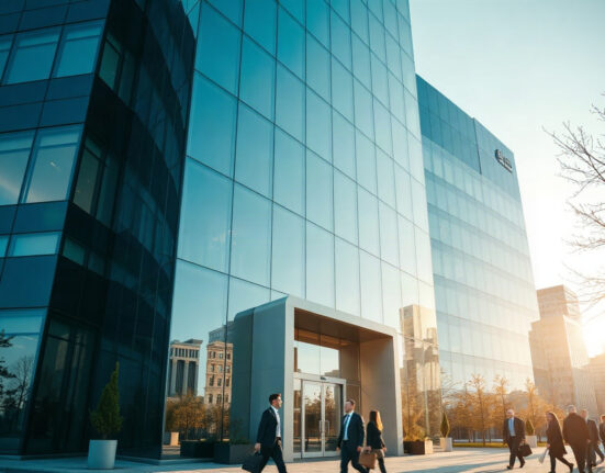Corporate office building exterior representing Strategy's financial operations and capital market reliance