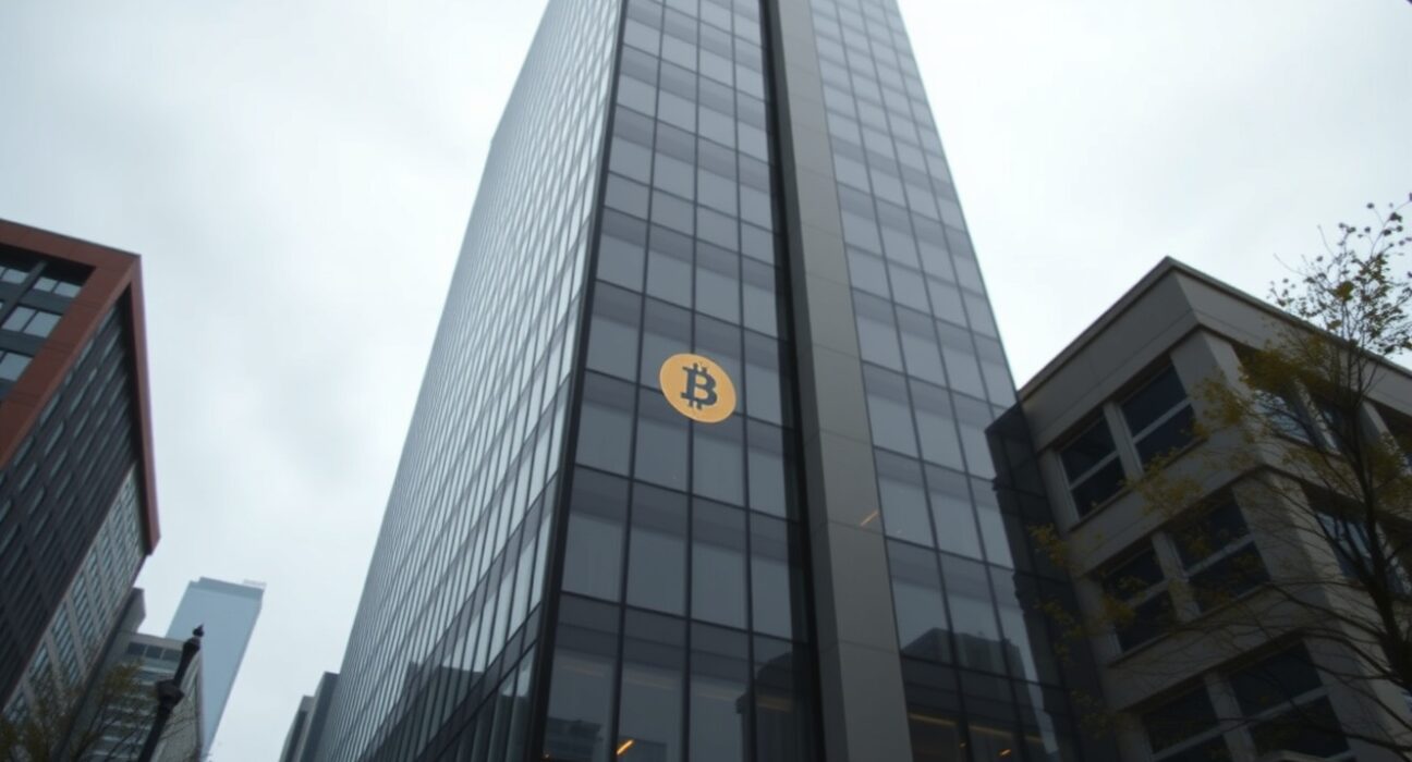 Modern corporate headquarters building of Strategy, formerly MicroStrategy, in a financial district