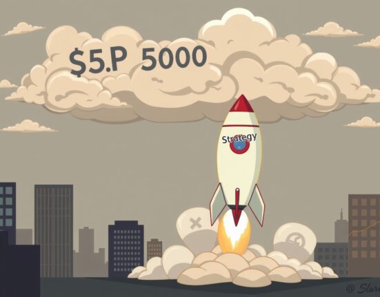 Failed S&P 500 inclusion attempt showing Strategy cryptocurrency rocket unable to reach stock market success
