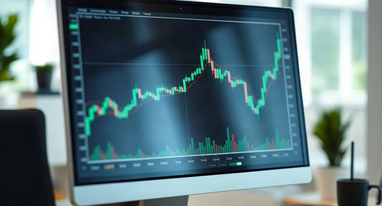 Financial chart on a monitor showing an upward trend, representing STRC preferred stock price movement.