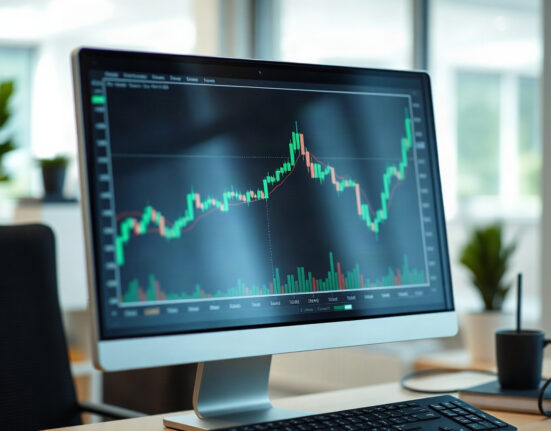 Financial chart on a monitor showing an upward trend, representing STRC preferred stock price movement.