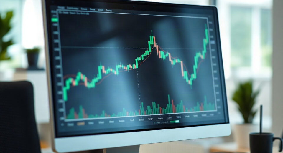 Financial chart on a monitor showing an upward trend, representing STRC preferred stock price movement.