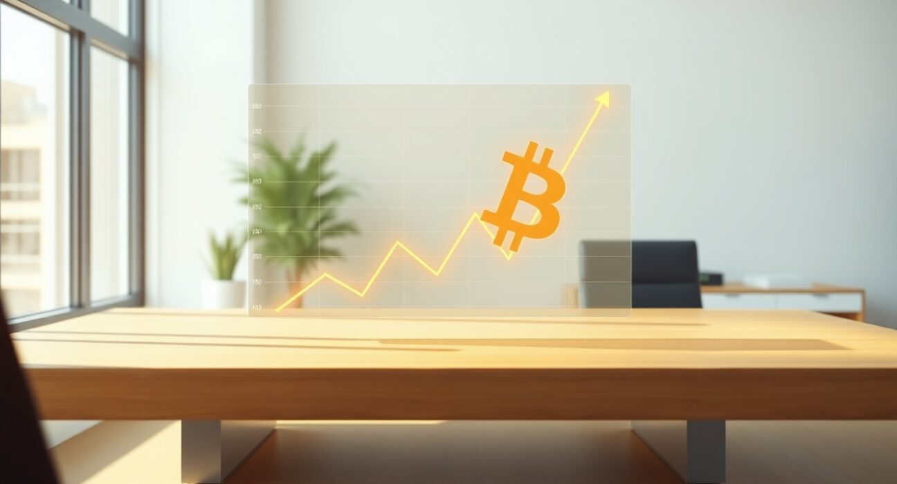 Financial chart transforming into Bitcoin symbol representing Strategy's major cryptocurrency acquisition.