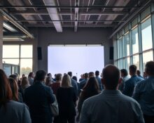 Evening networking event at StrictlyVC Los Angeles with professionals gathered at The Aerospace Corporation Campus