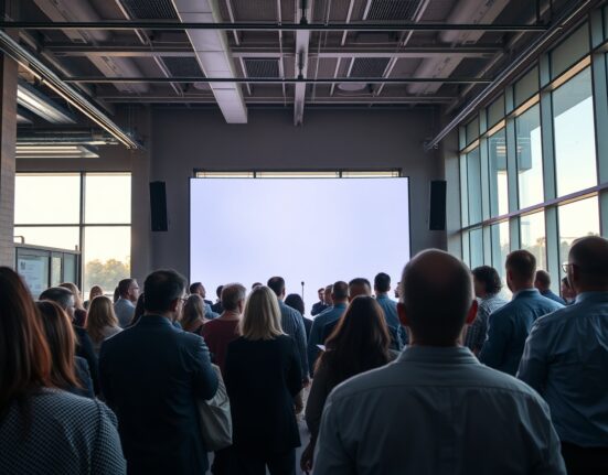Evening networking event at StrictlyVC Los Angeles with professionals gathered at The Aerospace Corporation Campus