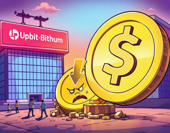 A cartoon illustration showing the dramatic price fall of STRIKE crypto due to delisting news from major exchanges.