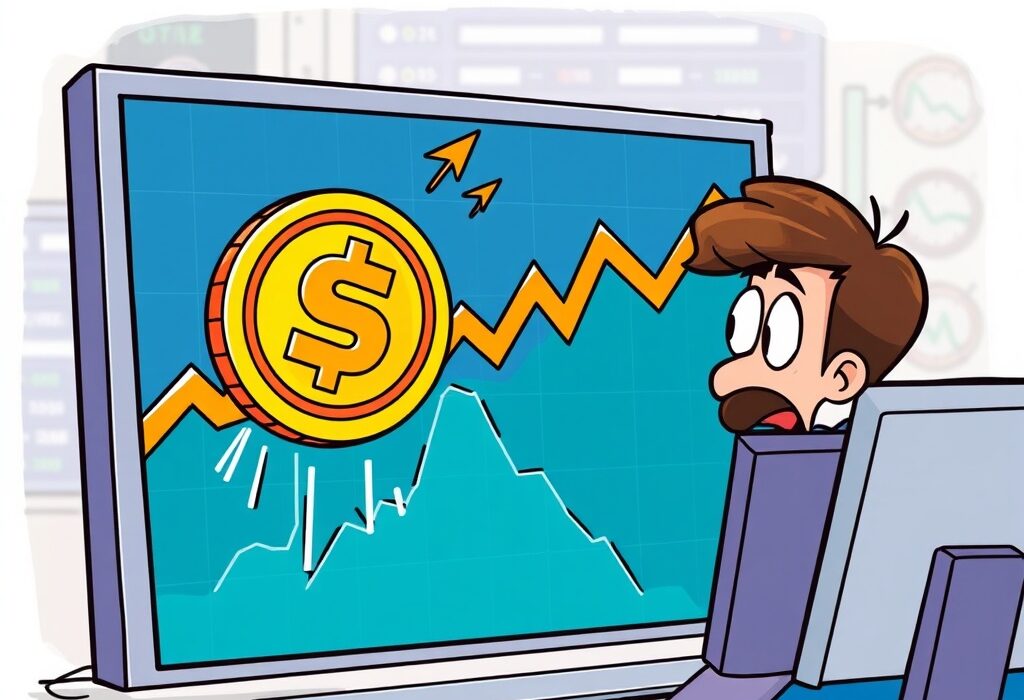A dramatic fall of a digital coin illustrating the STRIKE token delisting and its severe price crash on crypto exchanges.