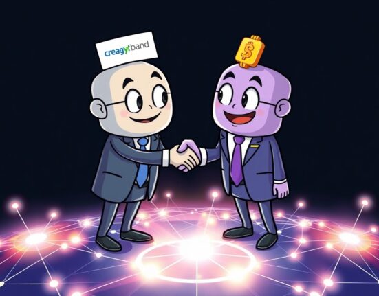 Illustration of Stripe and Paradigm collaborating on a new blockchain, symbolizing their Stripe Paradigm blockchain partnership.