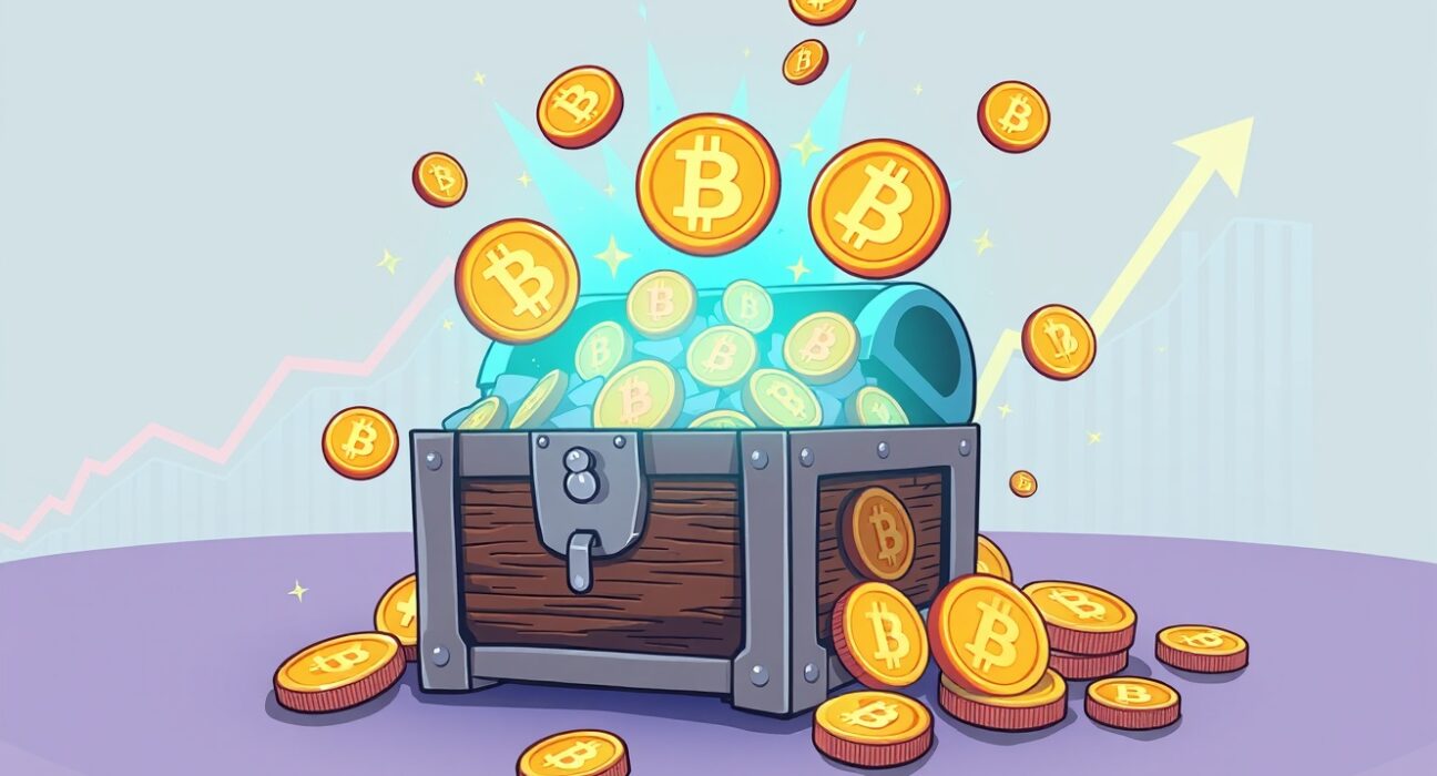 Strategic Bitcoin investment growth shown through expanding digital treasure and financial charts