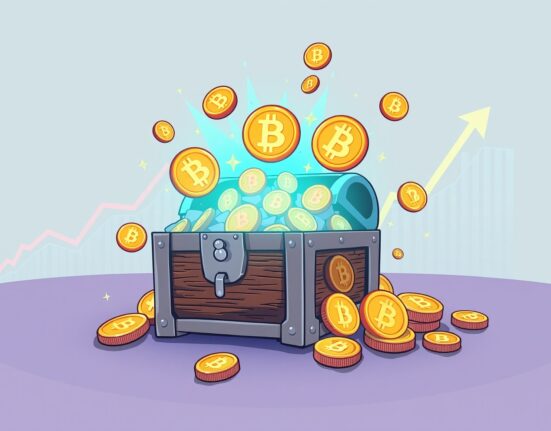 Strategic Bitcoin investment growth shown through expanding digital treasure and financial charts